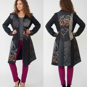 Vintage Papillon Overcoat Jacket Black Gray Orange Size Small Medium